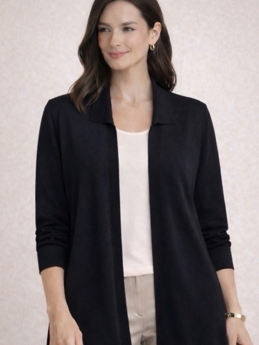Misook Women's Long Sleeves Open Front Cardigan Sweater‎ Black Size XS